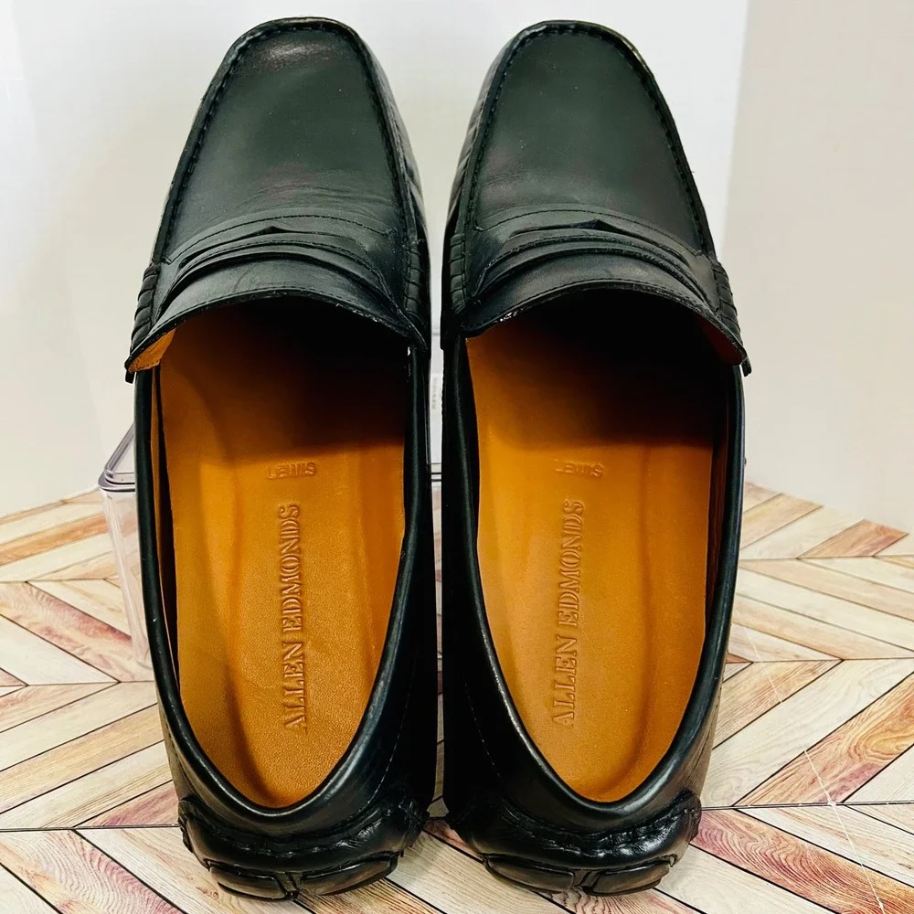 Allen Edmonds Lewis Penny Loafer Mens 9 D Black Leather Driving Mocs Preppy 7770